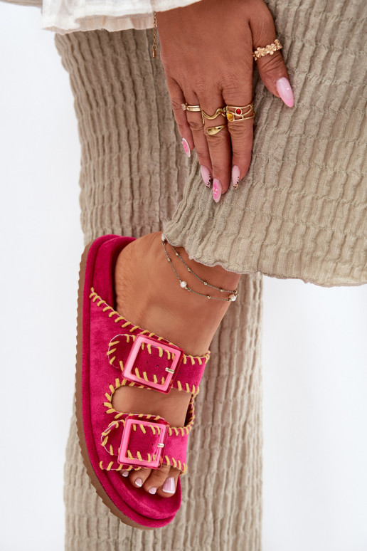 Pantofole da donna con fibbie I Ozdobnym Obszyciem colore rosa Visley