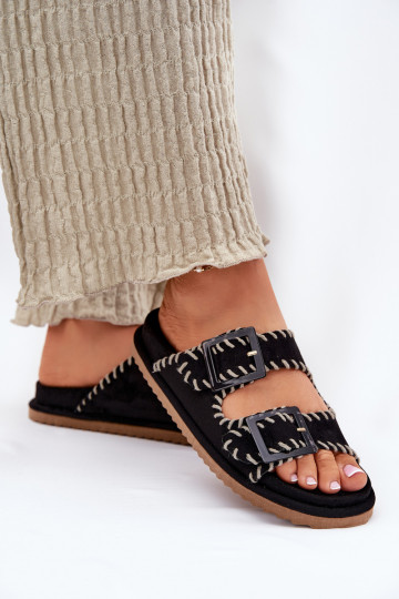 Pantofole da donna con fibbie I Ozdobnym Obszyciem colore nero Visley