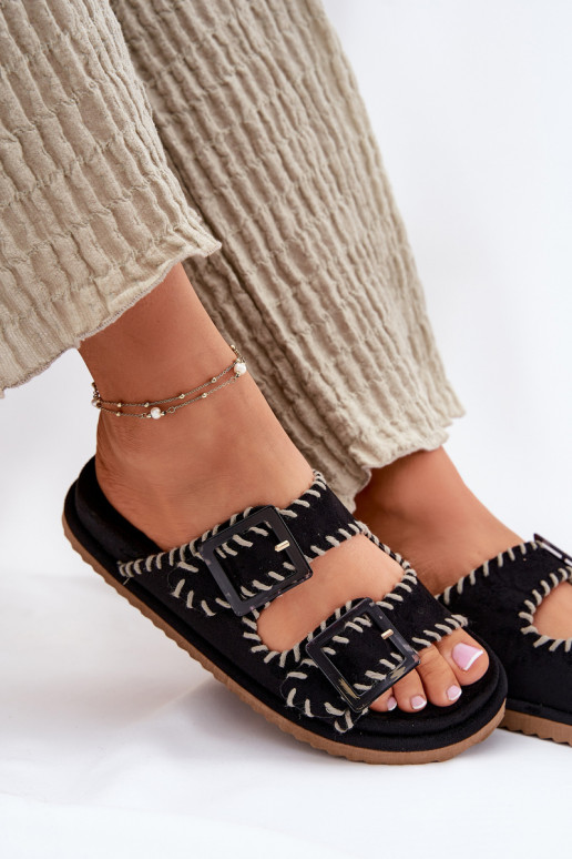 Pantofole da donna con fibbie I Ozdobnym Obszyciem colore nero Visley