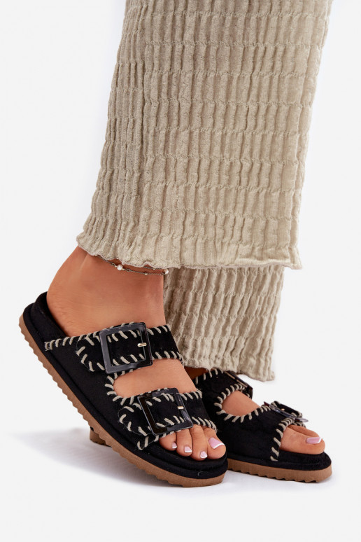 Pantofole da donna con fibbie I Ozdobnym Obszyciem colore nero Visley