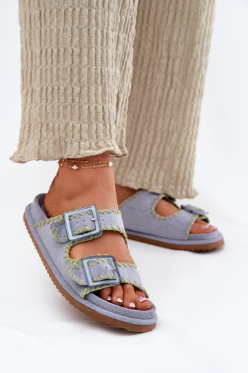 Pantofole da donna con fibbie I Ozdobnym Obszyciem colore blu Visley