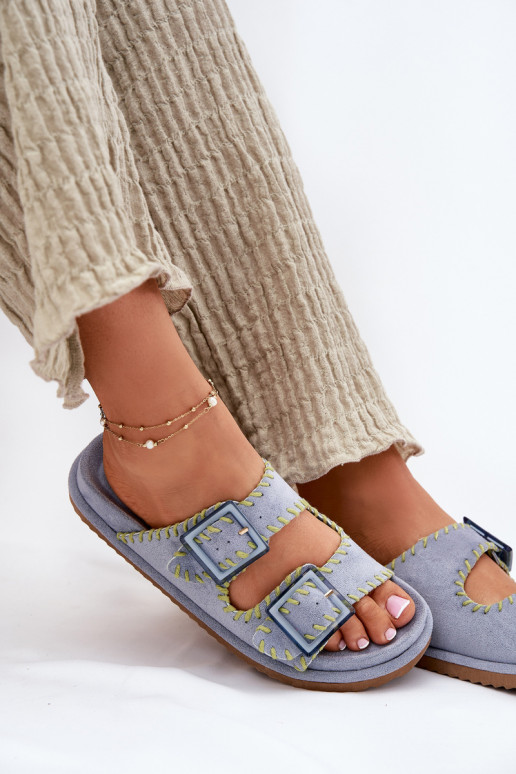 Pantofole da donna con fibbie I Ozdobnym Obszyciem colore blu Visley