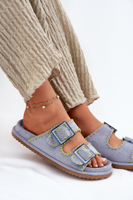 Pantofole da donna con fibbie I Ozdobnym Obszyciem colore blu Visley