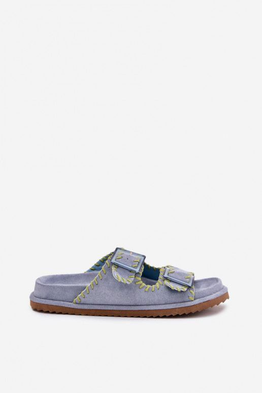 Pantofole da donna con fibbie I Ozdobnym Obszyciem colore blu Visley