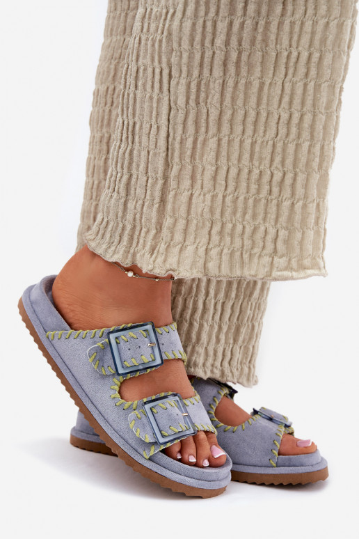 Pantofole da donna con fibbie I Ozdobnym Obszyciem colore blu Visley