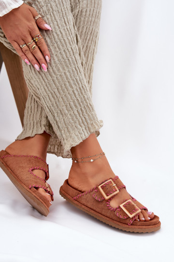 Pantofole da donna con fibbie I Ozdobnym Obszyciem colore marrone Visley