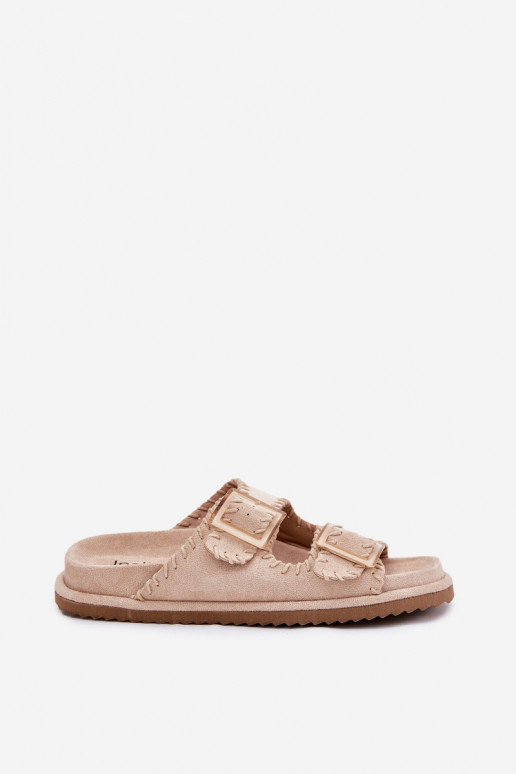 Pantofole da donna con fibbie I Ozdobnym Obszyciem beige Visley