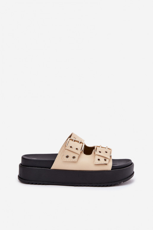 Pantofole da donna con fibbie con una piattaforma beige Nilatha Pantofole da donna con fibbie con una piattaforma beige Nilatha