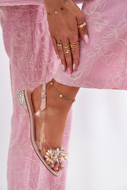 Guardare attraverso sandali Con tacco basso Con decorazione D&A MR51-709 colore rosa