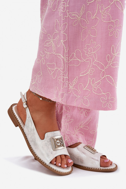 Stile elegante Sandali da donna con tacchi larghi con ornamenti S.Barski KV51-082 color argento