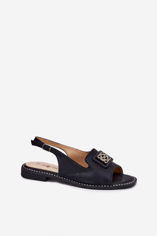 Stile elegante Sandali da donna con tacchi larghi con ornamenti S.Barski KV51-082 colore nero