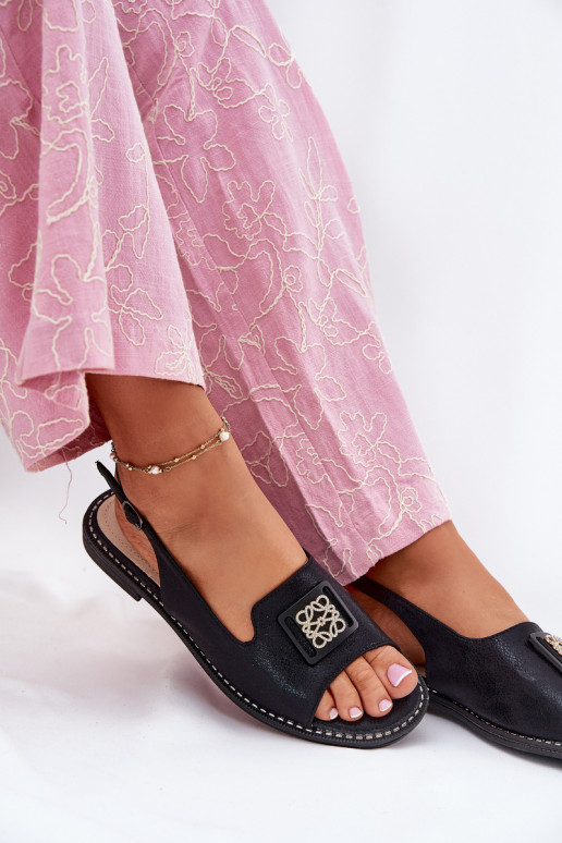 Stile elegante Sandali da donna con tacchi larghi con ornamenti S.Barski KV51-082 colore nero