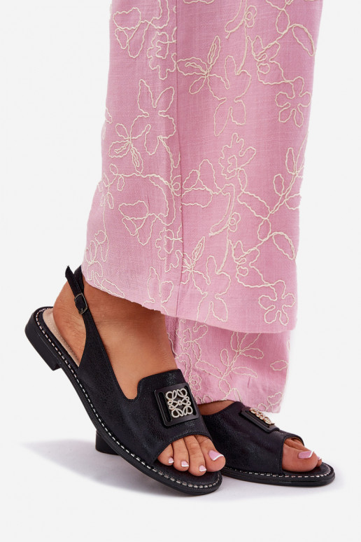 Stile elegante Sandali da donna con tacchi larghi con ornamenti S.Barski KV51-082 colore nero