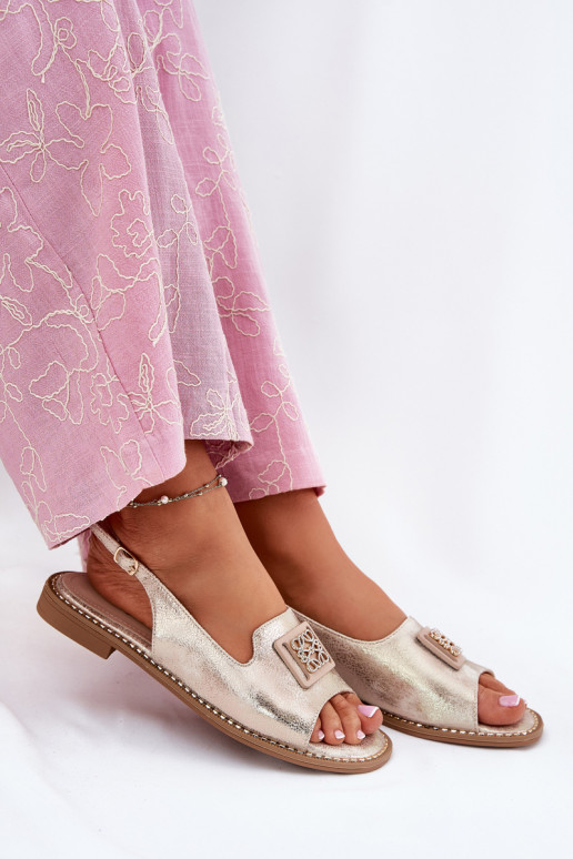 Stile elegante Sandali da donna con tacchi larghi con ornamenti S.Barski KV51-082 colore dorato