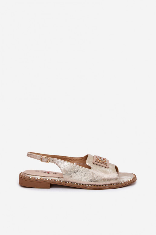 Stile elegante Sandali da donna con tacchi larghi con ornamenti S.Barski KV51-082 colore dorato