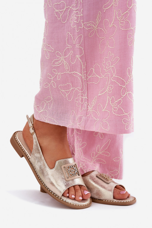 Stile elegante Sandali da donna con tacchi larghi con ornamenti S.Barski KV51-082 colore dorato