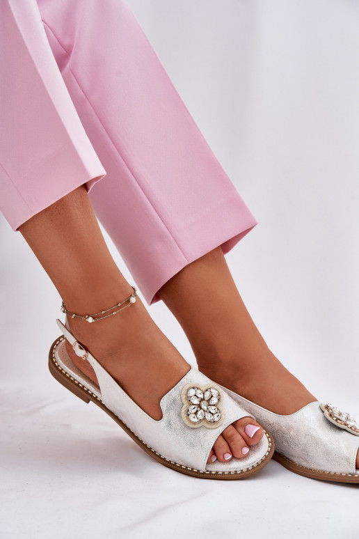 Sandali da donna con tacchi larghi Con decorazioni Detalem S.Barski KV51-080 color argento