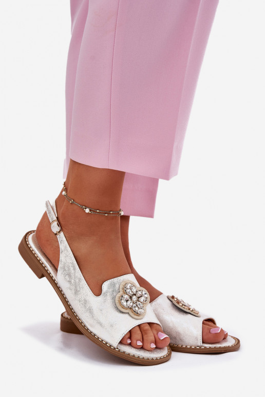 Sandali da donna con tacchi larghi Con decorazioni Detalem S.Barski KV51-080 color argento