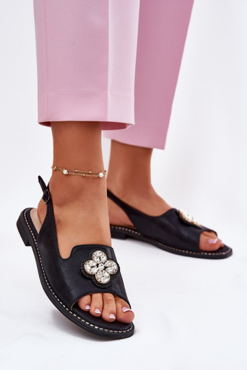 Sandali da donna con tacchi larghi Con decorazioni Detalem S.Barski KV51-080 colore nero