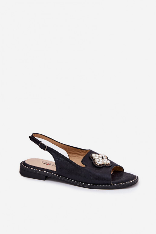 Sandali da donna con tacchi larghi Con decorazioni Detalem S.Barski KV51-080 colore nero