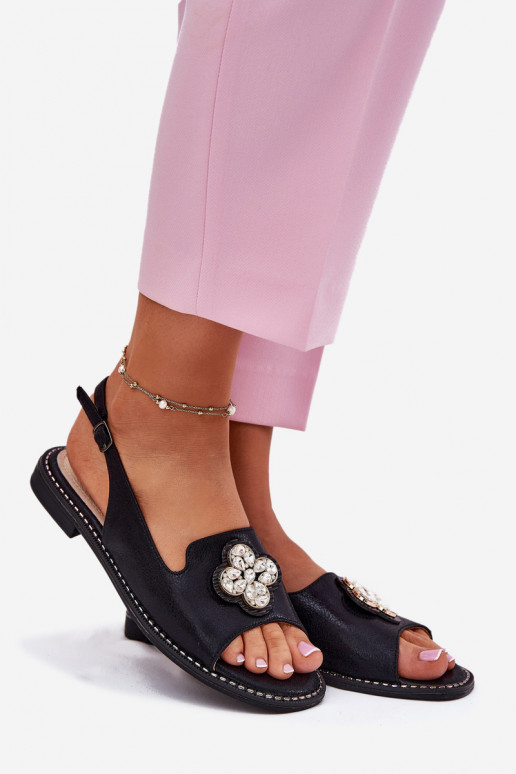 Sandali da donna con tacchi larghi Con decorazioni Detalem S.Barski KV51-080 colore nero