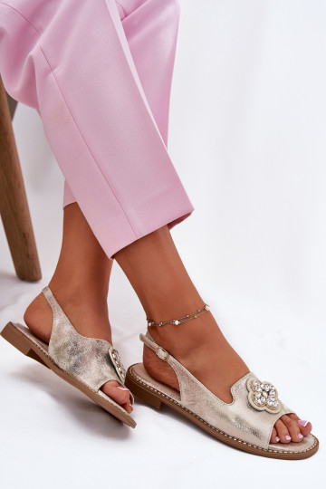 Sandali da donna con tacchi larghi Con decorazioni Detalem S.Barski KV51-080 colore dorato