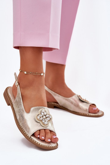 Sandali da donna con tacchi larghi Con decorazioni Detalem S.Barski KV51-080 colore dorato 2