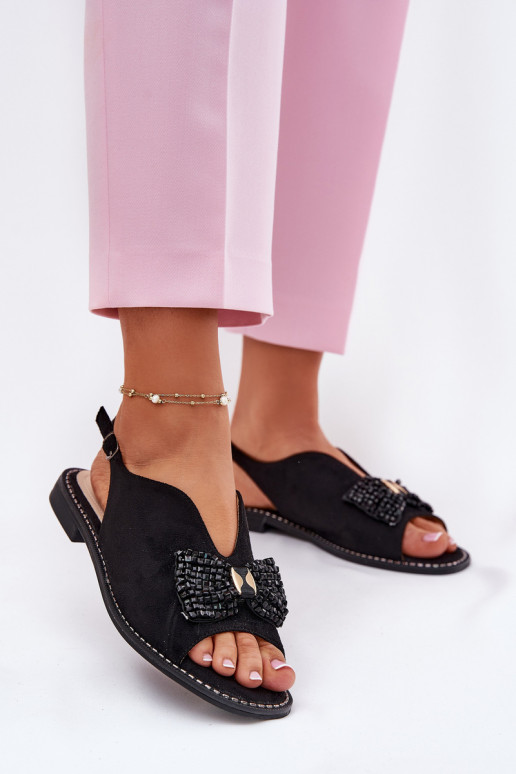 Sandali da donna con nastri con tacchi larghi S.Barski KV51-014 colore nero