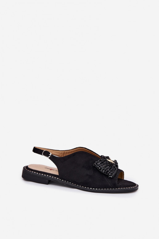 Sandali da donna con nastri con tacchi larghi S.Barski KV51-014 colore nero