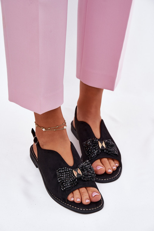 Sandali da donna con nastri con tacchi larghi S.Barski KV51-014 colore nero