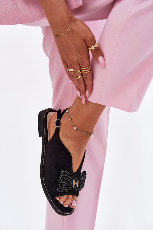 Sandali da donna con nastri con tacchi larghi S.Barski KV51-014 colore nero