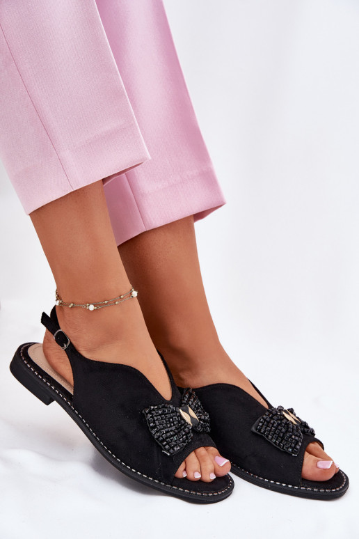 Sandali da donna con nastri con tacchi larghi S.Barski KV51-014 colore nero