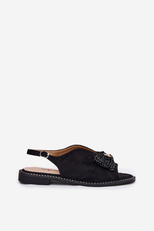 Sandali da donna con nastri con tacchi larghi S.Barski KV51-014 colore nero