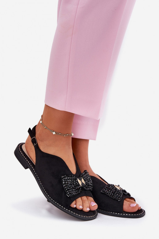 Sandali da donna con nastri con tacchi larghi S.Barski KV51-014 colore nero