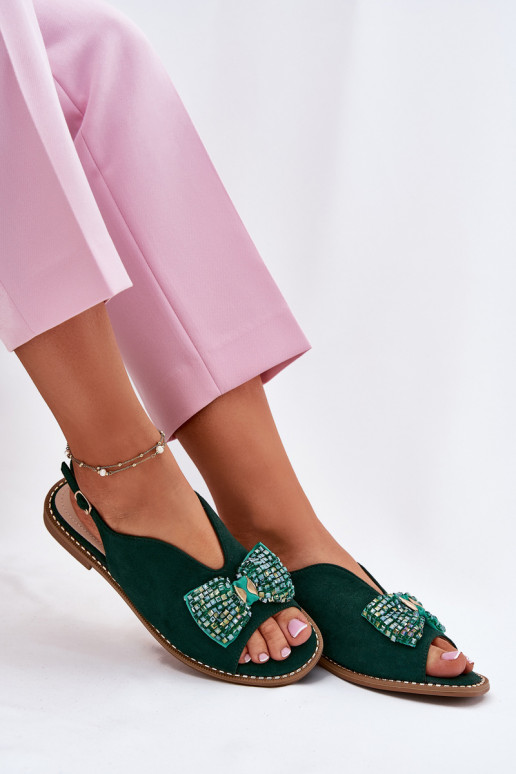 Sandali da donna con nastri con tacchi larghi S.Barski KV51-014 colore verde