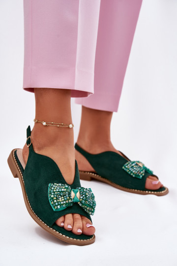 Sandali da donna con nastri con tacchi larghi S.Barski KV51-014 colore verde 2