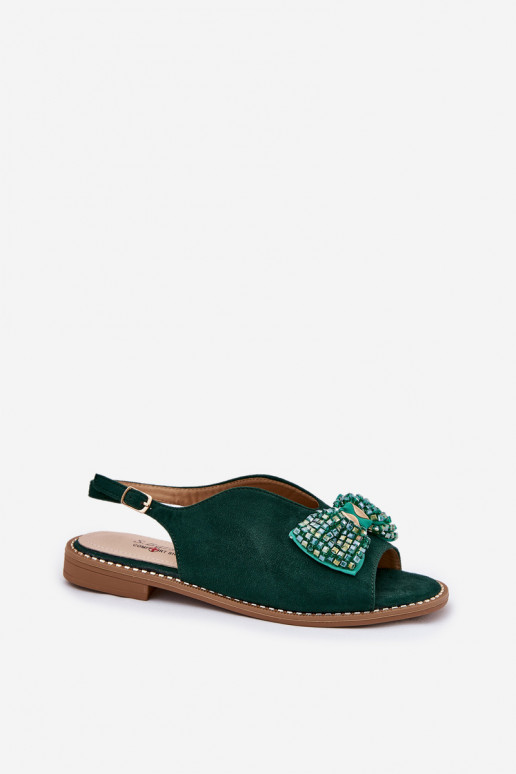 Sandali da donna con nastri con tacchi larghi S.Barski KV51-014 colore verde