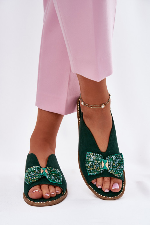 Sandali da donna con nastri con tacchi larghi S.Barski KV51-014 colore verde