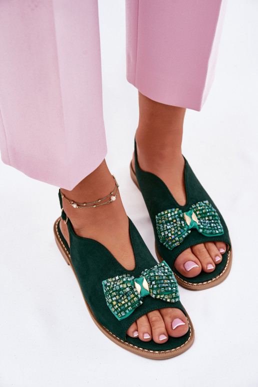 Sandali da donna con nastri con tacchi larghi S.Barski KV51-014 colore verde