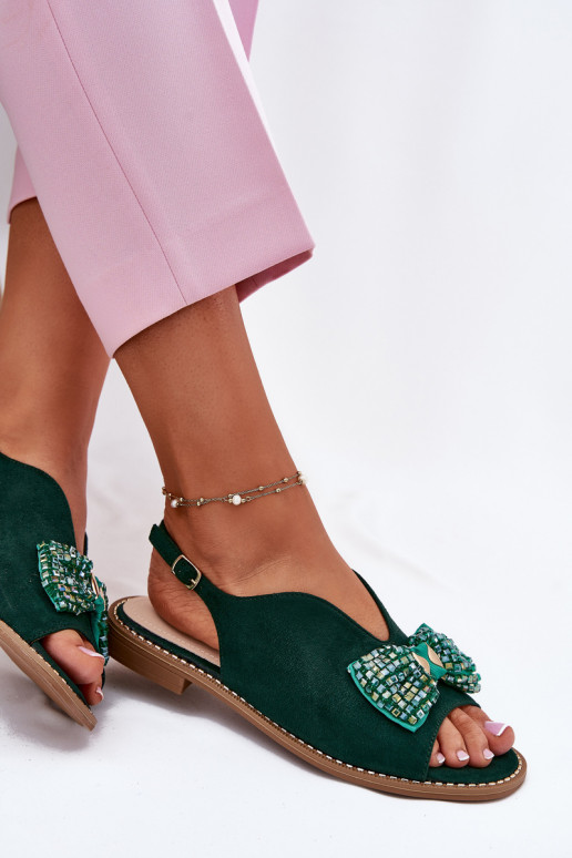 Sandali da donna con nastri con tacchi larghi S.Barski KV51-014 colore verde