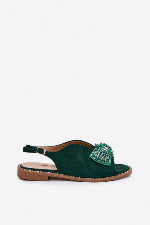 Sandali da donna con nastri con tacchi larghi S.Barski KV51-014 colore verde