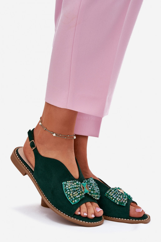 Sandali da donna con nastri con tacchi larghi S.Barski KV51-014 colore verde