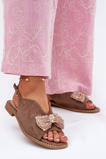 Sandali da donna con nastri con tacchi larghi S.Barski KV51-014 beige