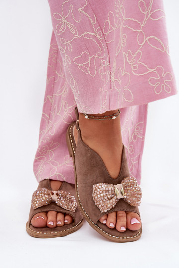 Sandali da donna con nastri con tacchi larghi S.Barski KV51-014 beige 2