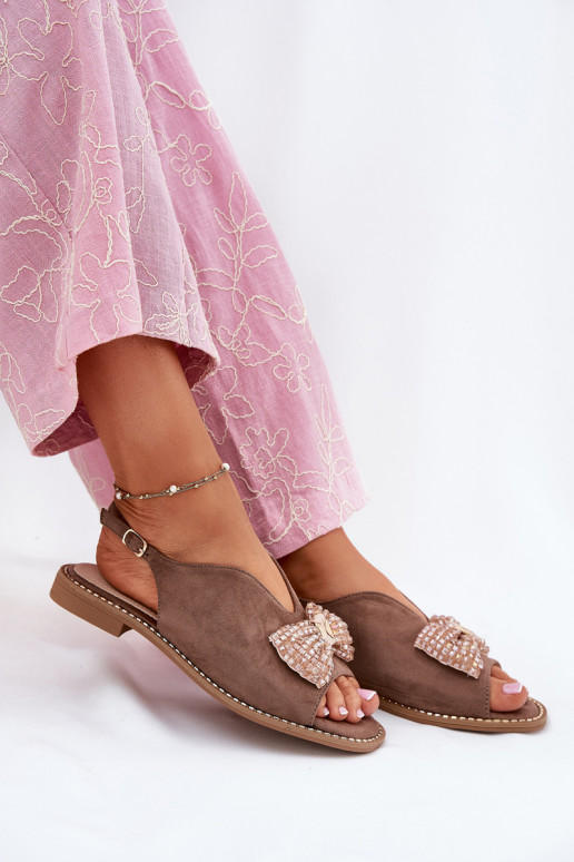 Sandali da donna con nastri con tacchi larghi S.Barski KV51-014 beige