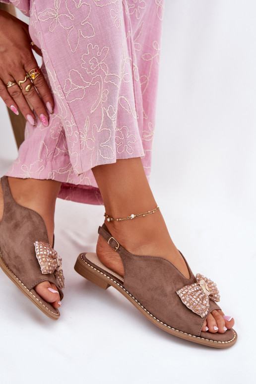 Sandali da donna con nastri con tacchi larghi S.Barski KV51-014 beige