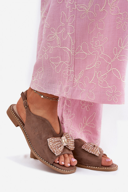 Sandali da donna con nastri con tacchi larghi S.Barski KV51-014 beige