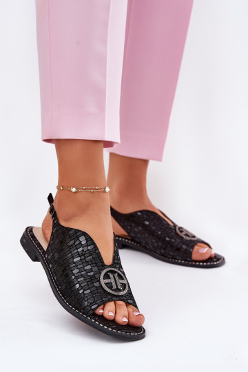 Sandali da donna con tacchi larghi con ornamenti S.Barski KV51-094 colore nero 2