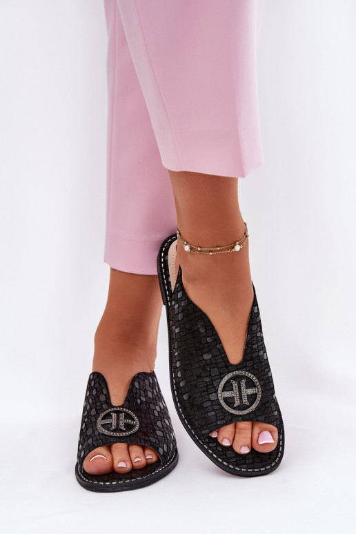 Sandali da donna con tacchi larghi con ornamenti S.Barski KV51-094 colore nero