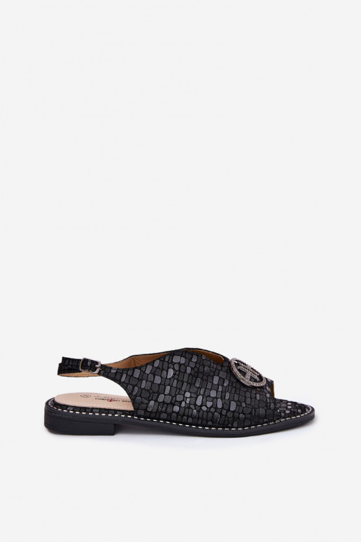 Sandali da donna con tacchi larghi con ornamenti S.Barski KV51-094 colore nero